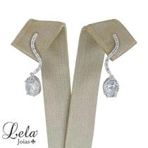 Brinco base ondulada cravejada com zirconia oval prata 925