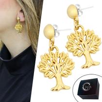 Brinco Base Redonda Árvore da Vida Semijoia Banhado a Ouro