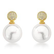 Brinco base redonda p cravejado e pérola