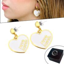 Brinco Base Redonda Pingente Coração Pet Lover Animal Banhado a Ouro