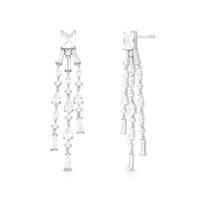 Brinco Base Retangular com Três Fileiras em Pêndulo Banhada a Ródio - Zircônia