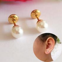 Brinco Bebê Antialérgico Infantil Pérola C/ Tarraxa Baby