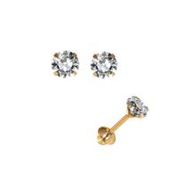 Brinco Bebê Infantil Moissanite Brilhante 3 milímetros Tarraxa Rosca Ouro 18K 06917 k040