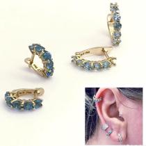 Brinco Bebe Segundo Furo Argola 5mm com Pedra Sintetica Ouro 18k K360