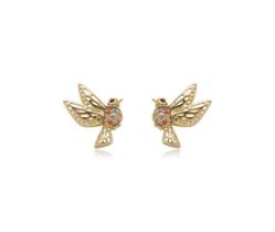 Brinco beija-flor com cravação colorida banhado a ouro