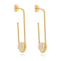 Brinco Belca Argola Comprida Com Pérola, No Banho De Ouro.