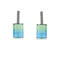 Brinco Bicolor Pêndulo Retângulo Verde Ródio Negro