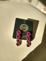 Brinco Bijoux Fino em Ródio Negro com Cristais Rosa Brinco Bijoux Fino em Ródio Negro com Cristais Rosa