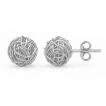 Brinco Bola Fios Aramado Folheado a Prata 925 8mm Brinco Bola Fios Aramado Folheado a Prata 925 8mm