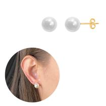 Brinco Bola Pérola Médio Banho De Ouro 18k 8mm Antialérgico