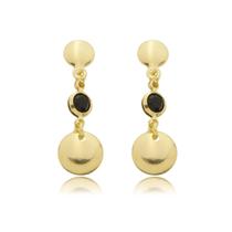 Brinco Bolas Com Pedra De Zircônia Preta Banhado a Ouro 18k Brinco Bolas Com Pedra De Zircônia Preta Banhado a Ouro 18k