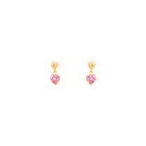 Brinco Bolinha Coração Rosa em Ouro 18K - AU13823