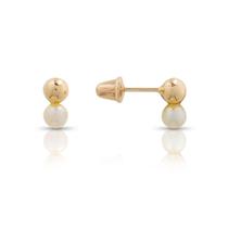 Brinco Bolinha fixa com Perola Natural 3mm Infantil Bebê Ouro 18k