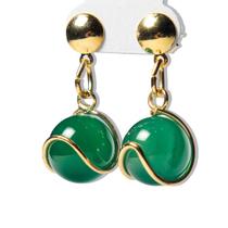 Brinco Bolinha Na Cesta Agata Verde Tarraxa Dourado