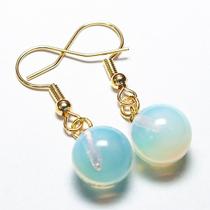 Brinco Bolinha Pedra da Lua Opalina Anzol Banho Dourado