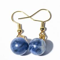 Brinco Bolinha Pedra Sodalita Natural Montagem Anzol Dourado Brinco Bolinha Pedra Sodalita Natural Montagem Anzol Dourado