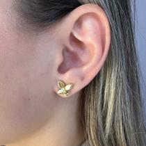Brinco Borboleta Borda Cravejada Zircônia Central Banhado em Ouro 18k Brinco Borboleta Borda Cravejada Zircônia Central Banhado em Ouro 18k
