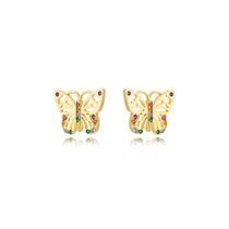 Brinco Borboleta com Zirconias Coloridas Banhada a Ouro 18k Brinco Borboleta com Zirconias Coloridas Banhada a Ouro 18k