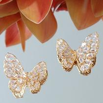 Brinco Borboleta Cravejado Zircônia Banhado Ouro