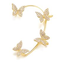 Brinco Borboleta Ear Cuff Zircão e Strass Banhado a Dourado