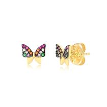 Brinco Borboleta Grande Cravejado Com Zircônias Multicolor