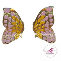 Brinco Borboleta grande esmaltada rosa Dourado Brinco Borboleta grande esmaltada rosa Dourado
