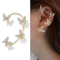 Brinco Borboleta Zircão Strass Clipe Ear Cuff Ouro