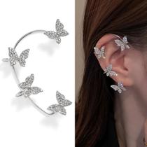 Brinco Borboleta Zircão Strass Clipe Ear Cuff Prata