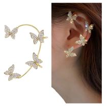 Brinco Borboleta Zircão Strass Clipe K-pop Ear Cuff Ouro