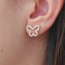 Brinco borboleta zirconia folheado a ouro