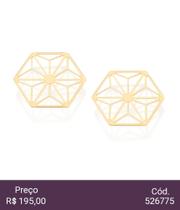 Brinco botão hexágono folheado a ouro