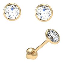 Brinco Brilhante Zircônia Infantil Não Machuca Bebê Ouro 18k 28920 k035