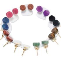 Brinco Button com Pedras Mistas Naturais e Tarraxa Dourada - 10 Unidades