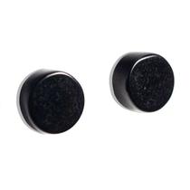 Brinco Button Pedra Obsidiana Negra Tarraxa Banho Dourado