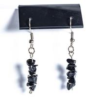 Brinco Cascalho Obsidiana Negra Natural Anzol Prateado