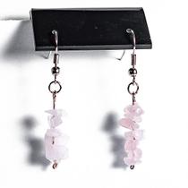 Brinco Cascalho Quartzo Rosa Natural Montagem Anzol Prateado