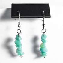 Brinco Cascalho Quartzo Verde Natural Anzol Prateado