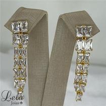 Brinco cascata duplo com zircônias folheado em ouro 18k