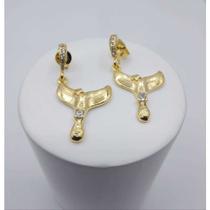 Brinco cauda de sereia cravejado mm zircônia banhado a ouro