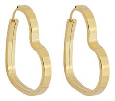 Brinco Chato Coração 19 Mm Em Ouro 18k 750 Amarelo