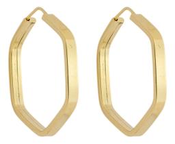 Brinco Chato Sextavado 20 Mm Em Ouro 18k 750 Dourado