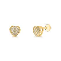 Brinco Chuveiro Coração de Ouro 18k com Moissanite