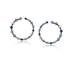 Brinco Circular com Pedras Coloridas Banhado a Ródio Negro - 3 cm