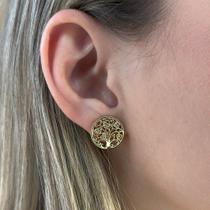 Brinco Círculo Árvore da Vida Cravejado Zircônias Banhado em Ouro 18k