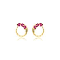 Brinco Circulo com Zirconias Coloridas Banhadas a Ouro 18k