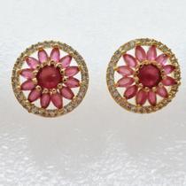 Brinco Círculo Cravejado em Zircônia Rubi Banhado em Ouro 18k
