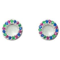 Brinco Círculo Zircônia Mista Prata 925 8mm