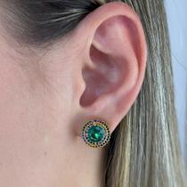 Brinco Círculo Zircônias Color Central Turmalina Banhado em Ouro 18k