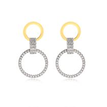 Brinco Círculos Cravejado Folheado A Ouro