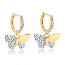 Brinco Clic Borboleta Zirconias Folheada Ouro Zircônia